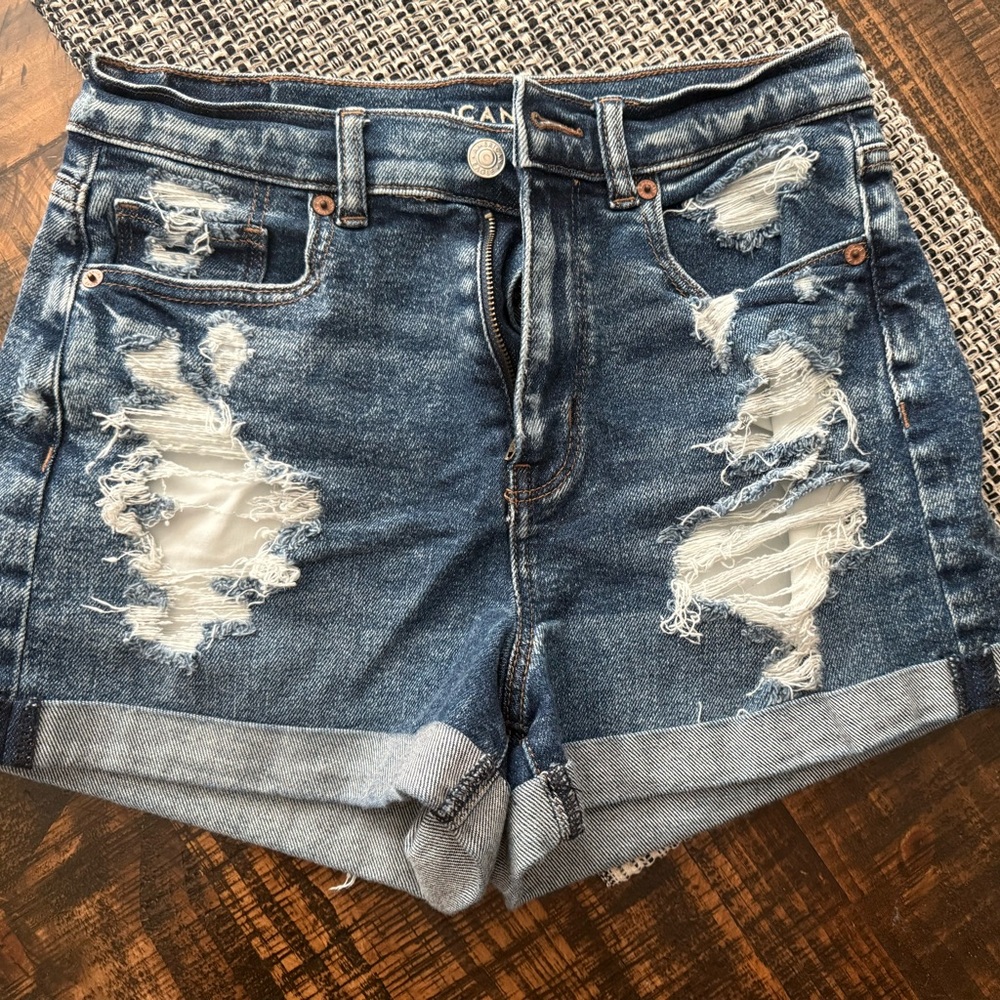 American Eagle Outfitters Blue Distressed Jean Shorts